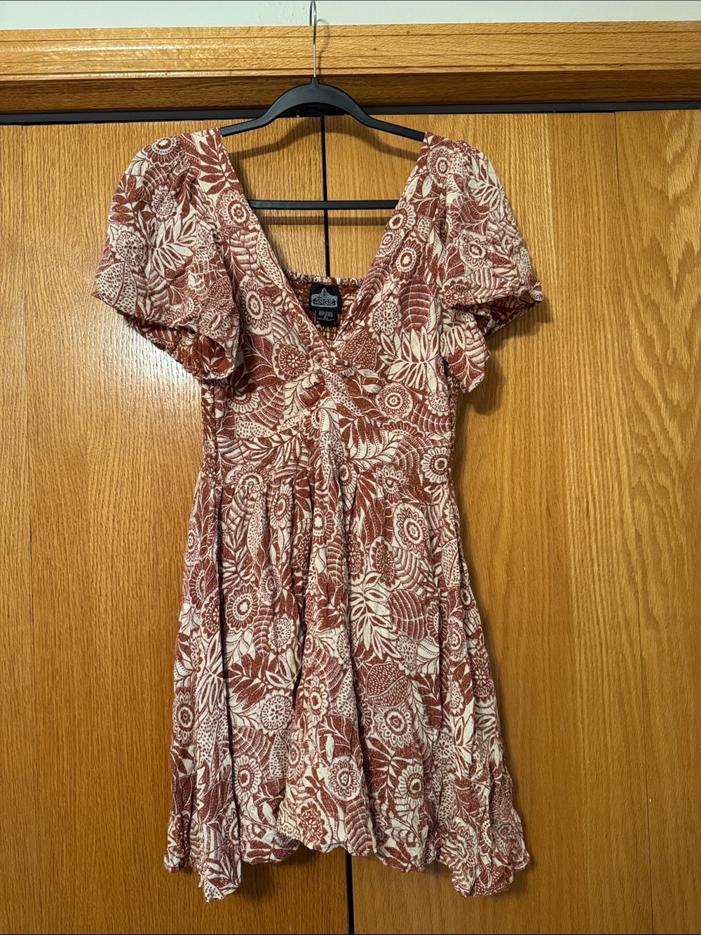 Women's boutique Rust Floral V-Neck cut out Short Dress